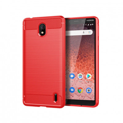 Чехол Lenuo Carbon Fiber для Nokia 1 Plus Red