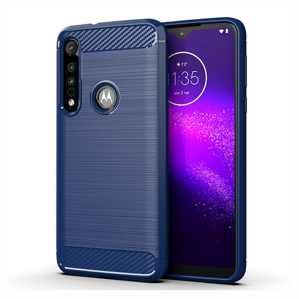 Чохол Lenuo Carbon Fiber для Motorola One Macro Navy Blue