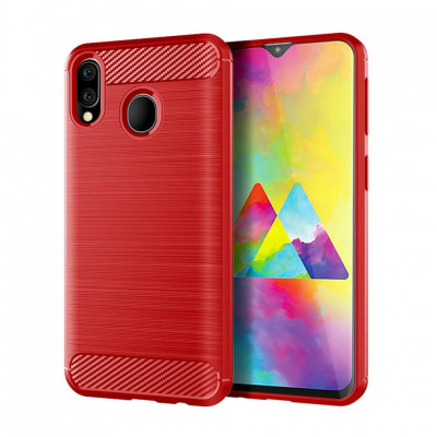 Чехол Lenuo Carbon Fiber для Samsung Galaxy M20 M205F Red