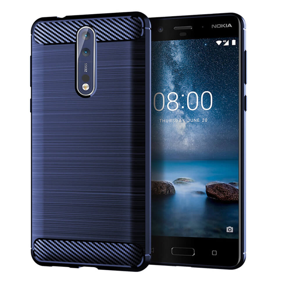 Чехол Lenuo Carbon Fiber для Nokia 8 Navy Blue