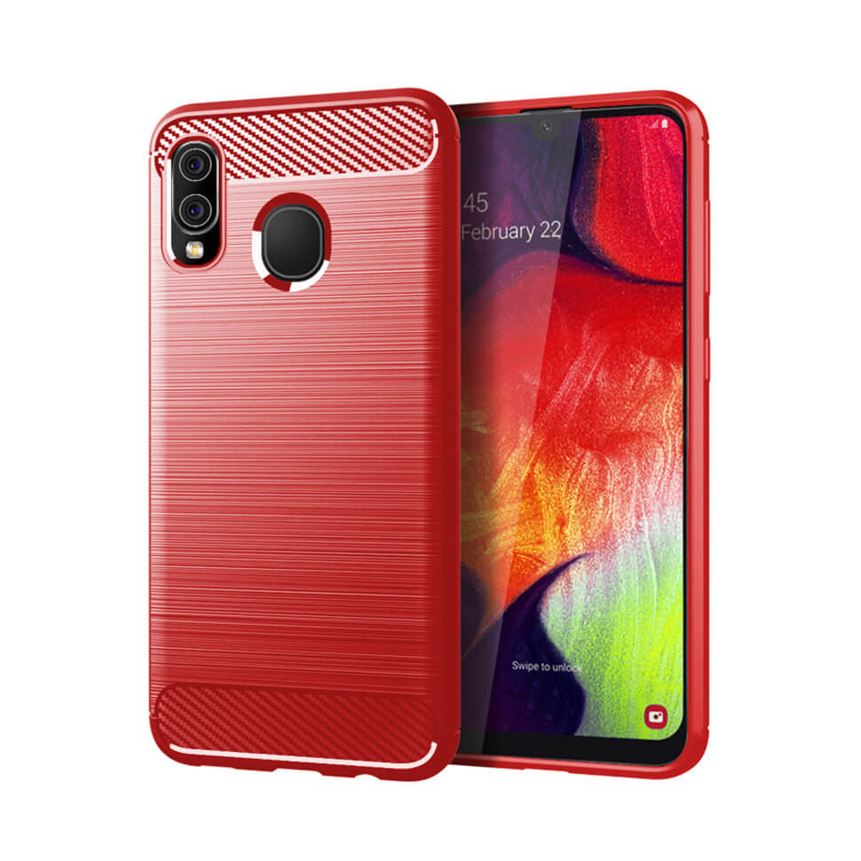 Чехол Lenuo Carbon Fiber для Samsung Galaxy A20 Red