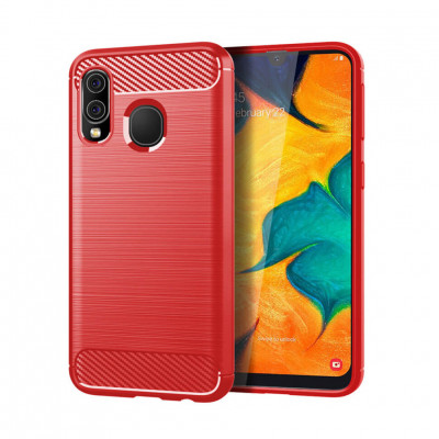 Чохол Lenuo Carbon Fiber для Samsung Galaxy A40 A405F Red