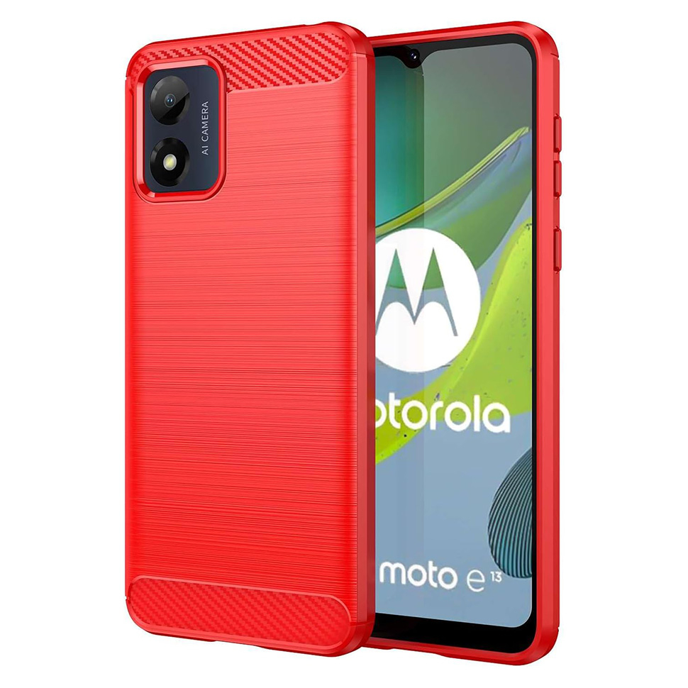 Чохол Lenuo Carbon Fiber для Motorola Moto E13 Red