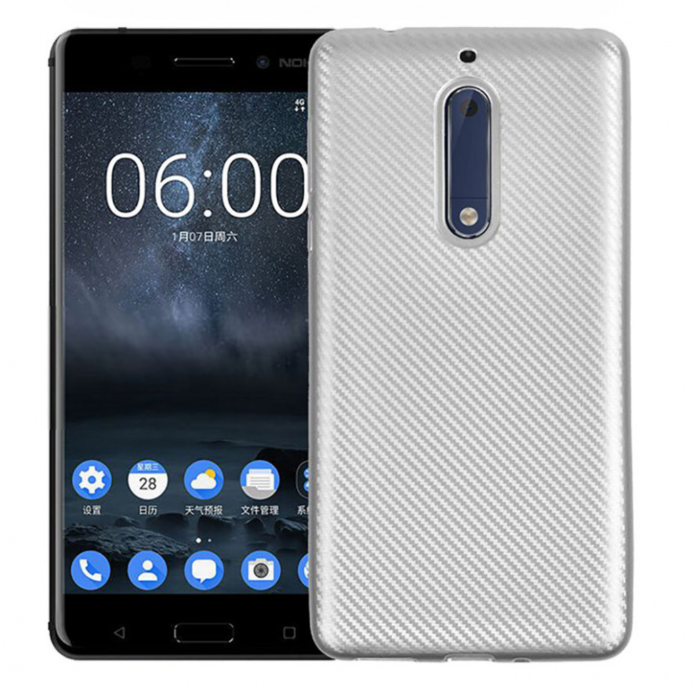 Чехол Lenuo Carbon для Nokia 5 Silver