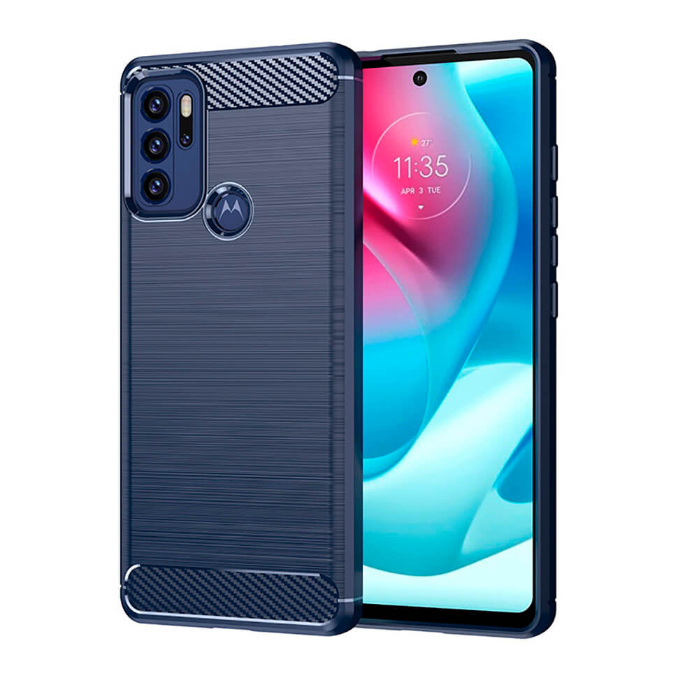Чохол Lenuo Carbon Fiber для Motorola Moto G60S Navy Blue