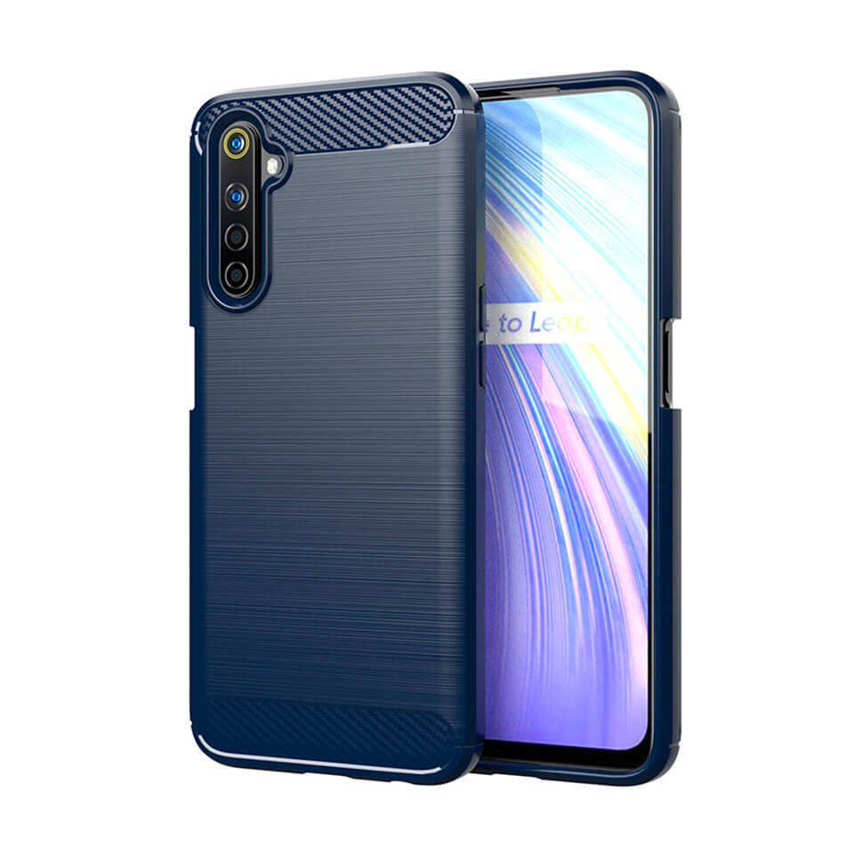 Чохол Lenuo Carbon Fiber для Realme 6 Navy Blue