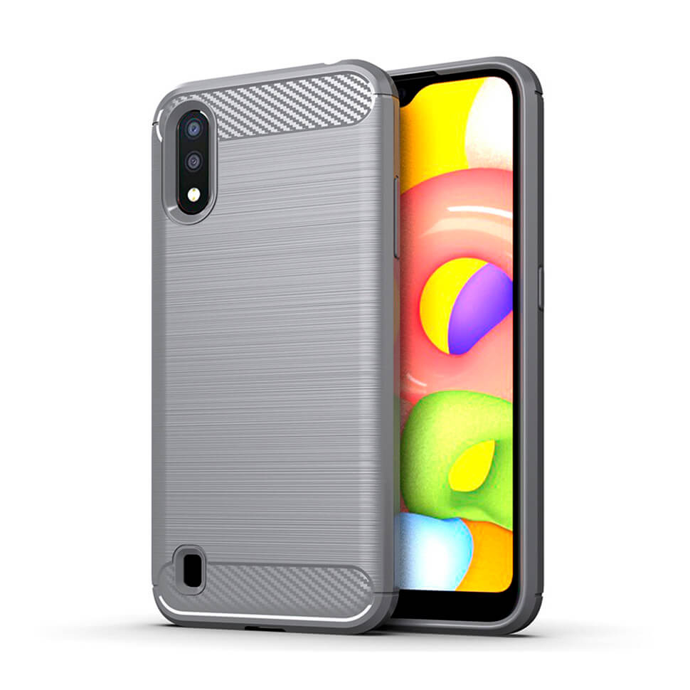 Чохол Lenuo Carbon Fiber для Samsung Galaxy A01 A015F Gray